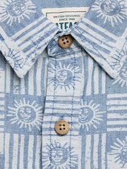 FatFace Blue Short Sleeve Sun Print 100% Cotton Shirt - Image 10 of 10