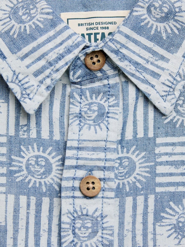 FatFace Blue Short Sleeve Sun Print 100% Cotton Shirt - Image 10 of 10