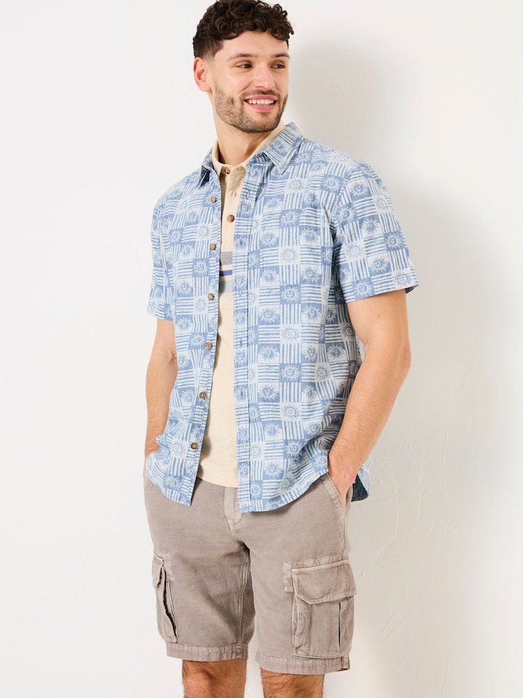 FatFace Blue Short Sleeve Sun Print 100% Cotton Shirt - Image 2 of 10