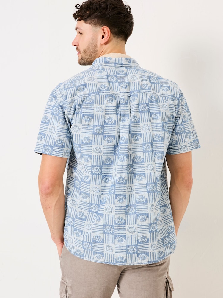 FatFace Blue Short Sleeve Sun Print 100% Cotton Shirt - Image 3 of 10