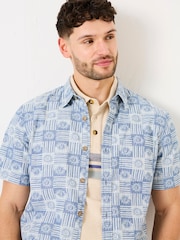 FatFace Blue Short Sleeve Sun Print 100% Cotton Shirt - Image 5 of 10