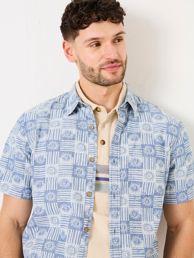FatFace Blue Short Sleeve Sun Print 100% Cotton Shirt - Image 5 of 10