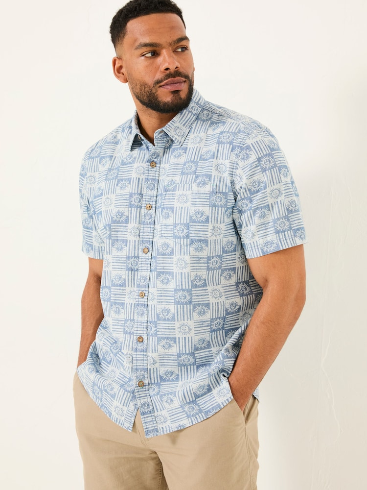 FatFace Blue Short Sleeve Sun Print 100% Cotton Shirt - Image 6 of 10