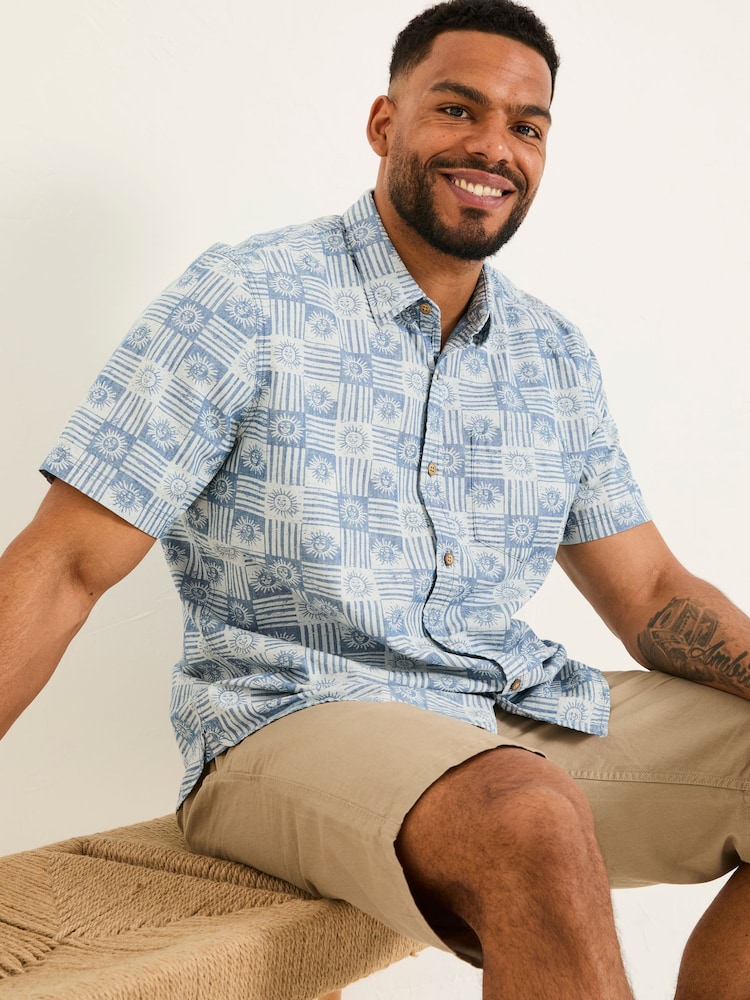 FatFace Blue Short Sleeve Sun Print 100% Cotton Shirt - Image 8 of 10