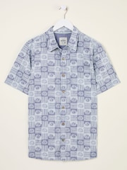 FatFace Blue Short Sleeve Sun Print 100% Cotton Shirt - Image 9 of 10