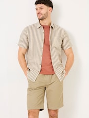 FatFace Khaki Green Short Sleeve Bray Stripe Shirt - Image 2 of 5
