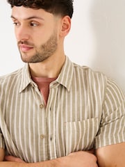 FatFace Khaki Green Short Sleeve Bray Stripe Shirt - Image 4 of 5