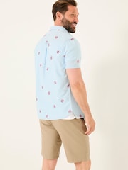 FatFace Blue Short Sleeve Crab and Lobster Embroidered Fine Stripe Shirt - Image 2 of 6