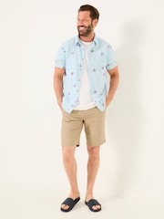 FatFace Blue Short Sleeve Crab and Lobster Embroidered Fine Stripe Shirt - Image 3 of 6