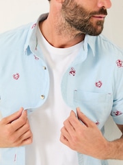 FatFace Blue Short Sleeve Crab and Lobster Embroidered Fine Stripe Shirt - Image 4 of 6