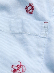 FatFace Blue Short Sleeve Crab and Lobster Embroidered Fine Stripe Shirt - Image 6 of 6