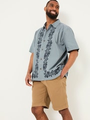 FatFace Blue Short Sleeve Embroidered Floral 100% Cotton Shirt - Image 1 of 6