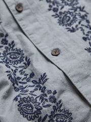 FatFace Blue Short Sleeve Embroidered Floral 100% Cotton Shirt - Image 6 of 6
