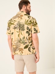 FatFace Yellow Short Sleeve Relaxed Fit Leaf Print Shirt - Image 2 of 6