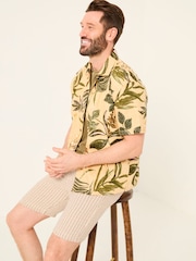 FatFace Yellow Short Sleeve Relaxed Fit Leaf Print Shirt - Image 3 of 6