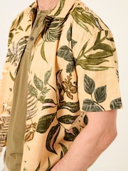 FatFace Yellow Short Sleeve Relaxed Fit Leaf Print Shirt - Image 4 of 6