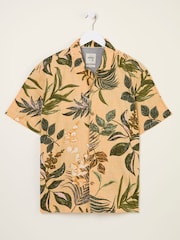 FatFace Yellow Short Sleeve Relaxed Fit Leaf Print Shirt - Image 5 of 6