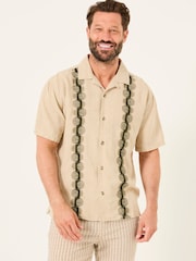 FatFace Natural Short Sleeve Chest Embroidered Shirt - Image 1 of 9