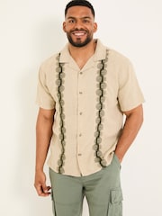 FatFace Natural Short Sleeve Chest Embroidered Shirt - Image 5 of 9
