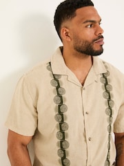 FatFace Natural Short Sleeve Chest Embroidered Shirt - Image 6 of 9