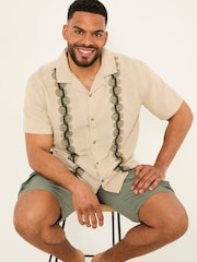 FatFace Natural Short Sleeve Chest Embroidered Shirt - Image 7 of 9