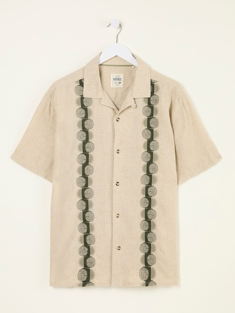 FatFace Natural Short Sleeve Embroidered Floral 100% Cotton Shirt - Image 8 of 9