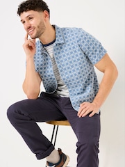 FatFace Blue Short Sleeve Embroidered Geo 100% Cotton Shirt - Image 4 of 9