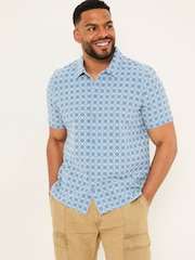 FatFace Blue Short Sleeve Embroidered Geo 100% Cotton Shirt - Image 6 of 9