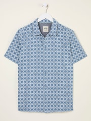 FatFace Blue Short Sleeve Embroidered Geo 100% Cotton Shirt - Image 8 of 9