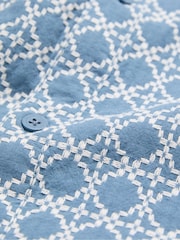 FatFace Blue Short Sleeve Embroidered Geo 100% Cotton Shirt - Image 9 of 9