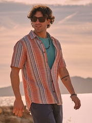 FatFace Bude Pink Short Sleeve Stripe Shirt - Image 1 of 7