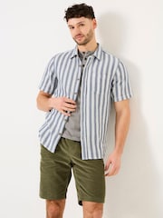 FatFace Hyde Blue Short Sleeve Stripe 100% Cotton Shirt - Image 1 of 5