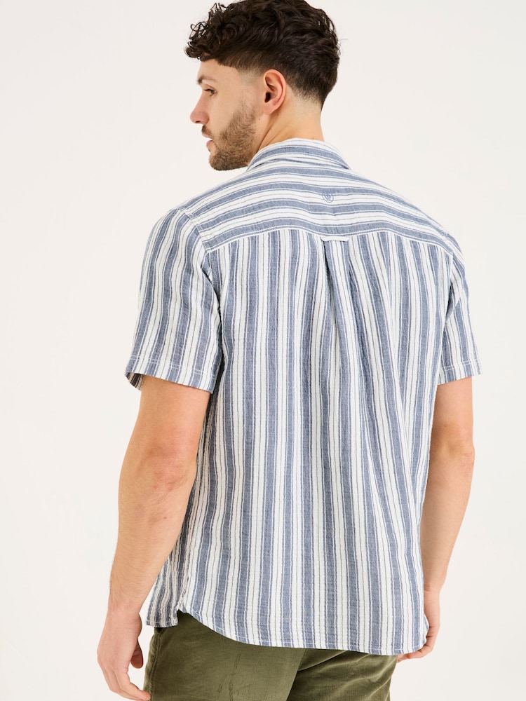 FatFace Hyde Blue Short Sleeve Stripe 100% Cotton Shirt - Image 2 of 5