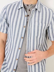 FatFace Hyde Blue Short Sleeve Stripe 100% Cotton Shirt - Image 4 of 5