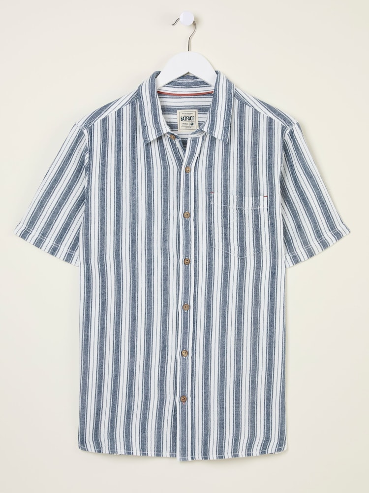 FatFace Hyde Blue Short Sleeve Stripe 100% Cotton Shirt - Image 5 of 5