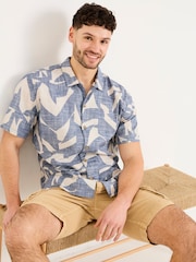 FatFace Blue Short Sleeve Relaxed Fit Art Print Shirt - Image 1 of 8