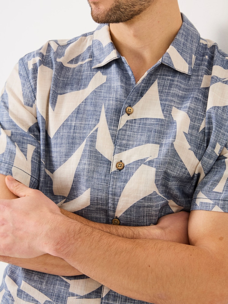 FatFace Blue Short Sleeve Relaxed Fit Art Print Shirt - Image 4 of 8