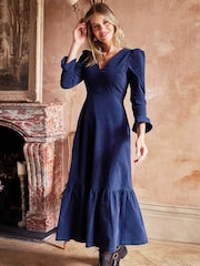 Aspiga Blue Victoria V-Neck Corduroy Dress - Image 1 of 6