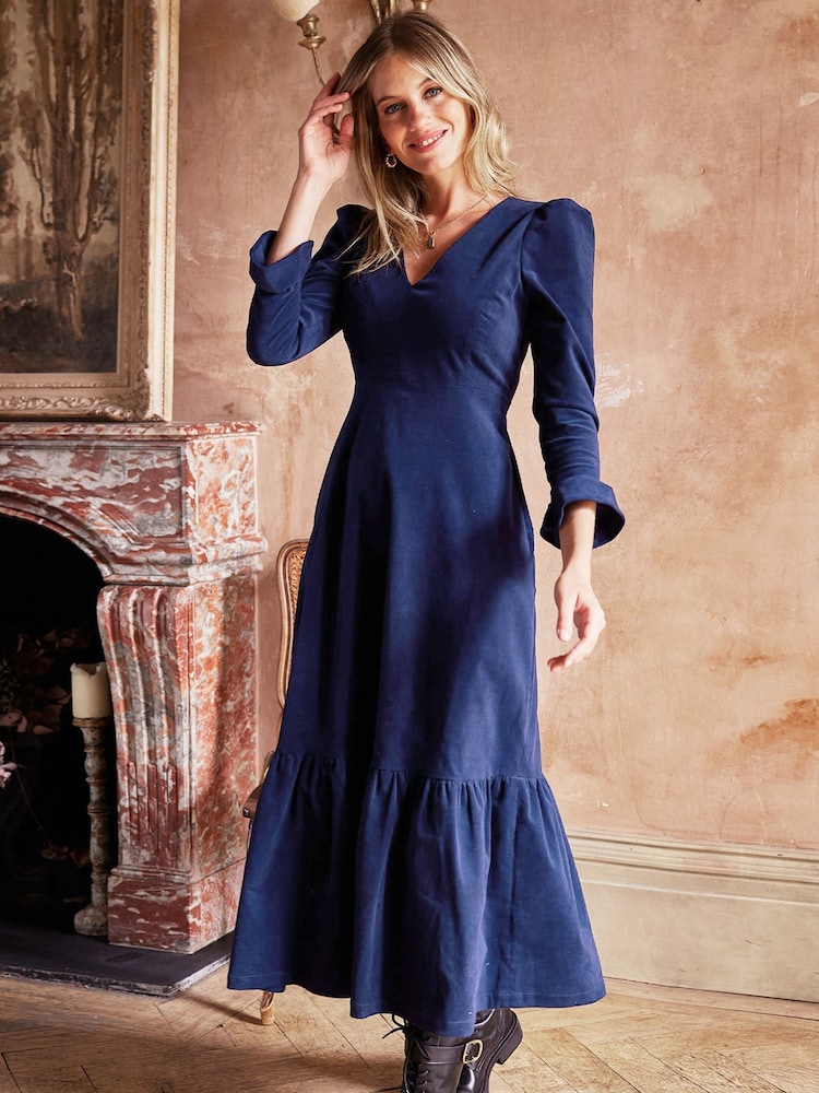 Aspiga Blue Victoria V-Neck Corduroy Dress - Image 1 of 6