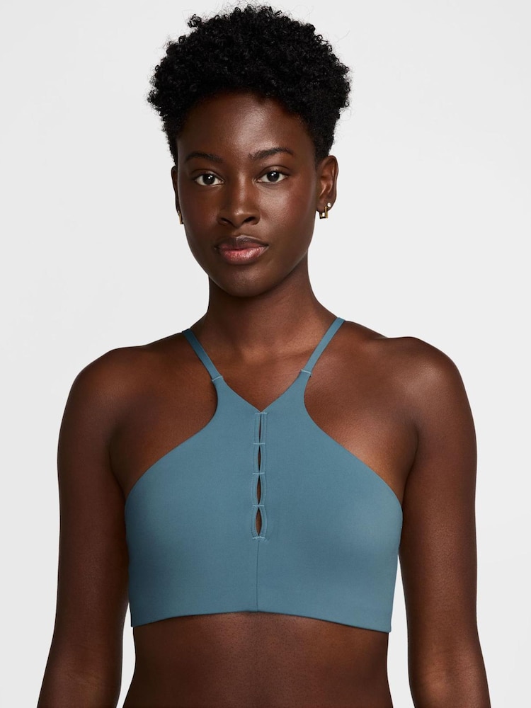 Nike Smokey Blue One Keyhole Light-Support High-Neck Sports Bra - Image 1 of 4