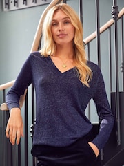 Aspiga Blue Knit V-Neck Jumper - Image 1 of 4