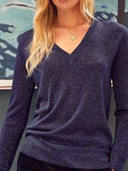 Aspiga Blue Knit V-Neck Jumper - Image 3 of 4