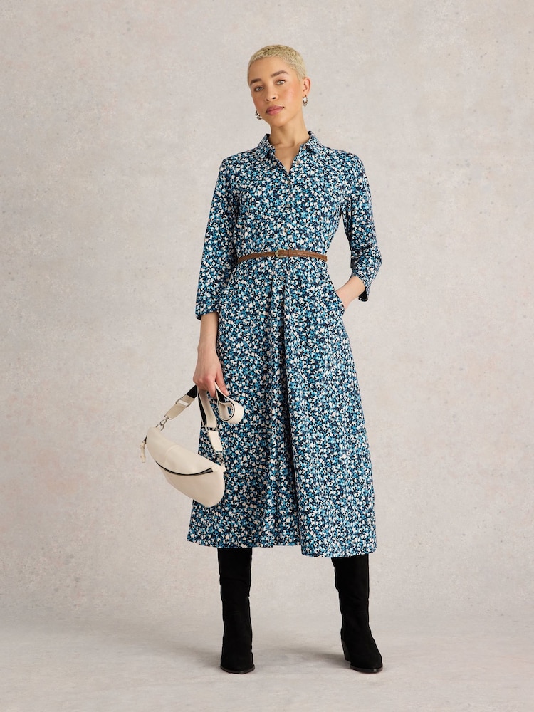 White Stuff Blue Rua Jersey Shirt Dress - Image 1 of 6