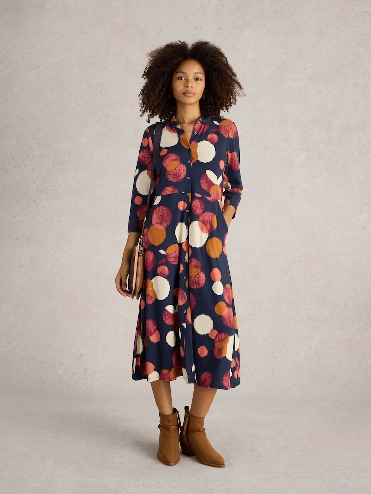 White Stuff Blue Rua Jersey Shirt Dress - Image 1 of 6