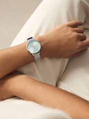 Silver Tone Blue Dial Mesh Watch - Image 1 of 4