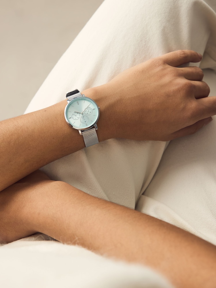 Silver Tone Blue Dial Mesh Watch - Image 1 of 4