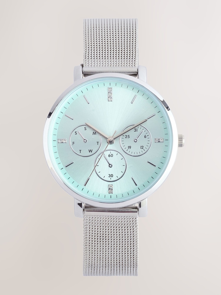 Silver Tone Blue Dial Mesh Watch - Image 2 of 4