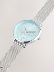 Silver Tone Blue Dial Mesh Watch - Image 4 of 4