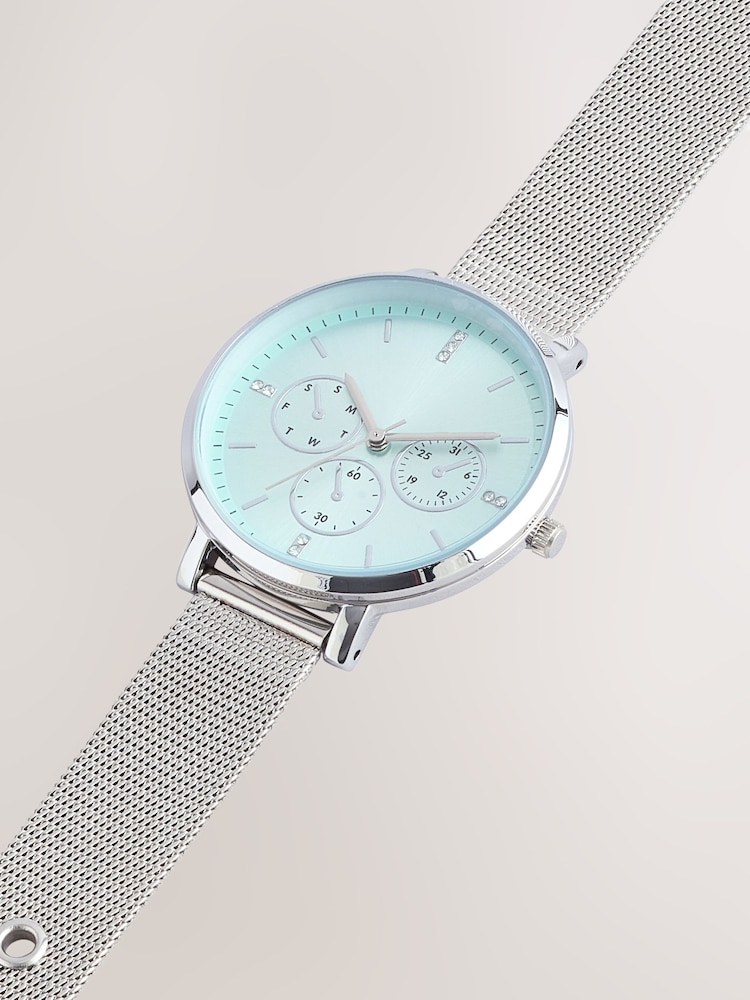 Silver Tone Blue Dial Mesh Watch - Image 4 of 4