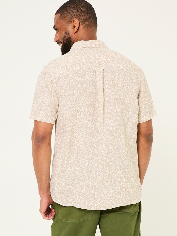 FatFace Short Sleeve Linen Leaf Print 100% Linen Shirt - صورة 2 من 6
